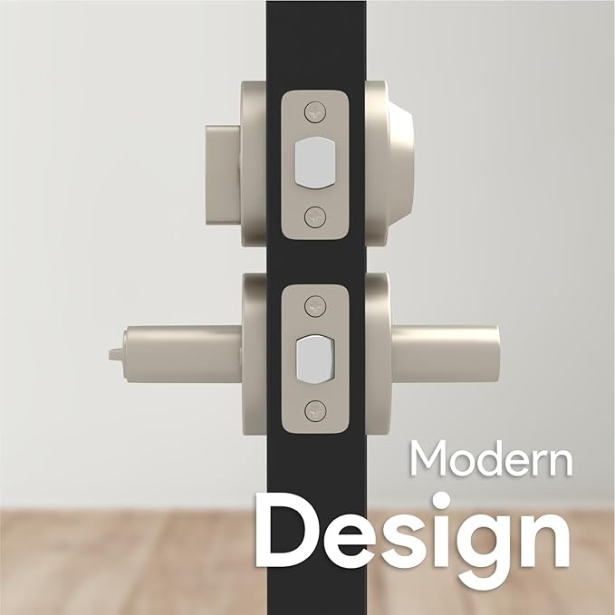 Mega Handles Ronn Entry Door Handle & Deadbolt Lock - 2 Pack Reversible Heavy Duty Brushed Nickel Door Handles & Deadbolt for Interior/Exterior Doors, Fits All Standard Doors - Satin Nickel