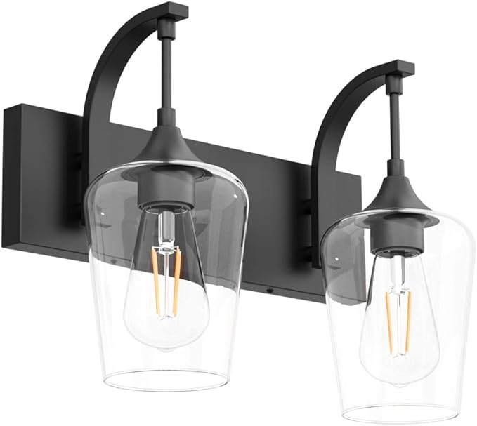 Ralbay Black Vanity Light 2 Lights Industrial Bathroom Light Fixtures Over Mirror with Clear Glass Black Bathroom Wall Mount Lighting Sconce