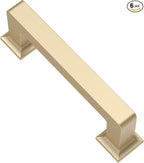 Alzassbg 6 Pack Brushed Gold Cabinet Pulls, 3 Inch(76mm) Hole Centers Cabinet Handles Square Kitchen Hardware for Cabinets AL3046BG