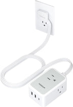 TESSAN Small Flat Plug Power Strip, Ultra Thin Extension Cord with 3 USB Wall Charger (1 USB C), 3 Outlets Mini Charging Station, 5 ft Slim Plug for Cruise Travel Office School Dorm Room Essentials
