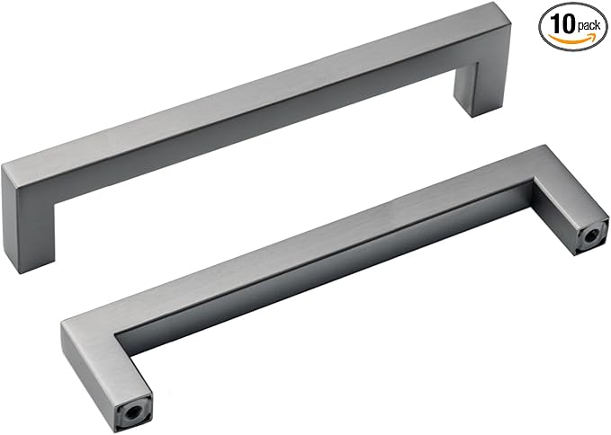 10 Pack 6.3 Inch Cabinet Handles Ancient Grey Drawer Pulls Square Cabinet Door Handles Grey Dresser Pulls Modern Stainless Steel Kitchen Hardware