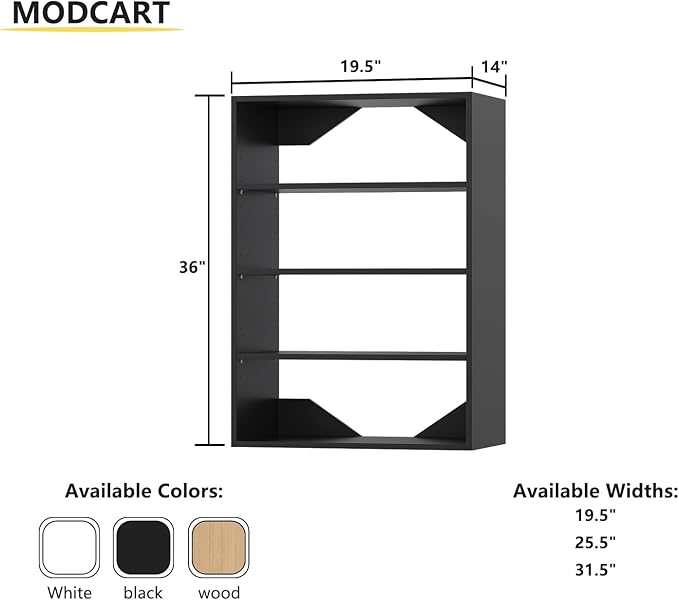 Short Tower Closet Unit, Modular Closet System, Wood Closet System Organizer with Storage for Walk In Closets, Clothing Rack Wardrobe for Hanging Clothes, Bedroom, Black, 19.5"W