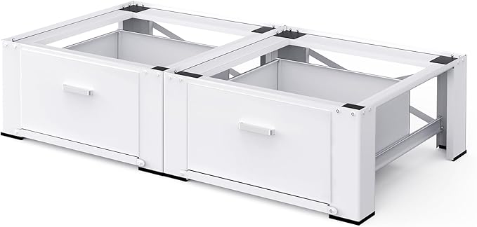 29" Washer and Dryer Pedestals with Drawer- Laundry Pedestal Stand for Washer and Dryer – Set of 2,Alloy Steel Washing Machine Stand Raiser, washer dryer pedestal 14.3'' Height White