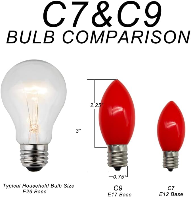 25 Pack C9 LED Replacement Christmas Light Bulbs, E17 Base Led Bulb Outdoor Christmas Lights, Waterproof Commercial Grade Holiday Decoration Replacement Bulbs for String Lights (Red)