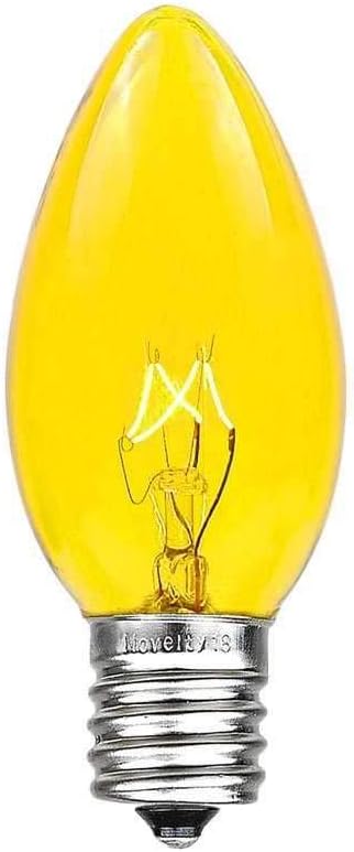 Novelty Lights Incandescent Christmas Replacement Bulbs - Indoor/Outdoor Individual Bulbs for Christmas Tree, Display, & More - C9/E17 Intermediate Base, 7 Watt Lights (Yellow, 25 Pack)