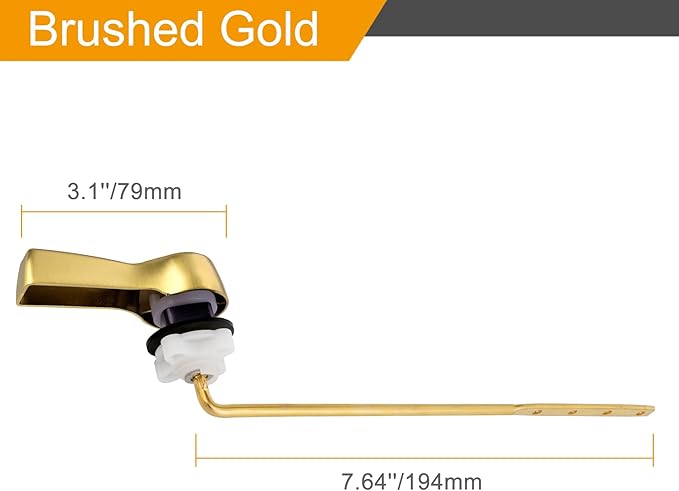Hibbent Universal Metal Front Mount Toilet Handle Replacement Kit, Brass Toilet Flush Tank Lever with Stainless Steel Flapper Chains for Most Toilets, Brushed Gold Finish