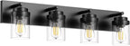 IZORRO Bathroom Vanity Light Fixture, 4-Light 27.5 Inch Matte Black Bathroom Light Fixtures Over Mirror, with Clear Glass Shade, Modern Farmhouse Vanity Lights, Rustic Restroom Lighting Fixtures