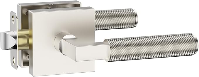 Asidrama 1 Pack Brushed Nickel Passage Door Handles, Door Lever with Door Knobs Indoor for Bedroom or Bathroom, Heavy Duty Door Handles Interior with Locks for Left Right Sided Doors