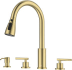 APPASO 4 Hole Kitchen Faucet, Gold Two Handle Kitchen Faucets with Sprayer, Modern High Arc 3 Hole Kitchen Faucet with Pull Down Sprayer，3 Modes Stainless Steel Kitchen Sink Faucet