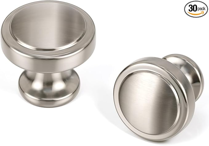 30 Pack Brushed Nickel Cabinet Knobs Dresser Drawer Knobs Round Silver Cabinet Hardware for Dresser Bathroom Satin Nickel Handles