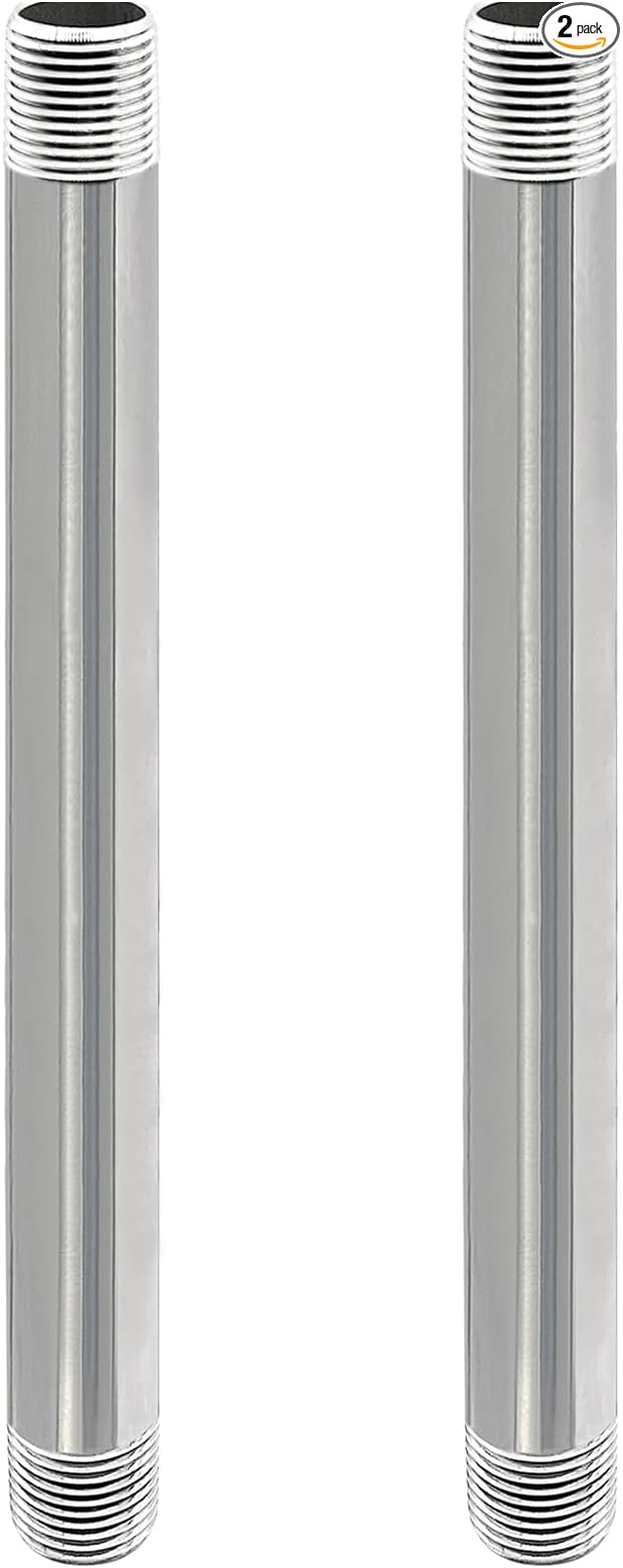 GeilSpace 3/4" x 12" Stainless Steel Pipe, 304 Pipe Nipple Fits Standard 3/4 Inch Threaded Pipes and Fittings, DIY Industrial Metal tube (2 PCS)