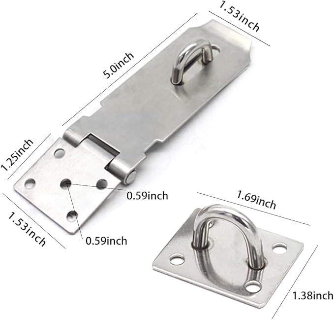 Door Locks Hasp Latch, 5 Inch Stainless Steel Safety Packlock Clasp Hasp Lock Latch, Extra Thick Gate Lock Hasp with Screws Brushed Finish 2 Pack (5inch)