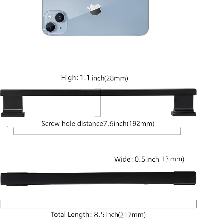 COTYKILEY 10 Pack 7.5 Inch(192mm) Matte Black Cabinet Handles Black Kitchen Cabinet Pulls Cabinet Door Handles Kitchen Cabinet Hardware