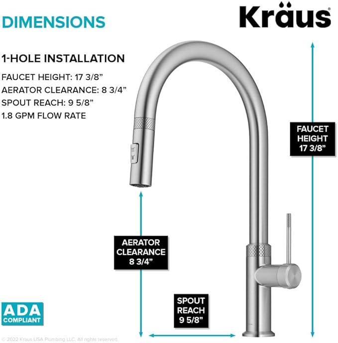 KRAUS Oletto Modern Industrial Pull-Down Single Handle Kitchen Faucet in Spot Free Stainless Steel, KPF-2654SFS