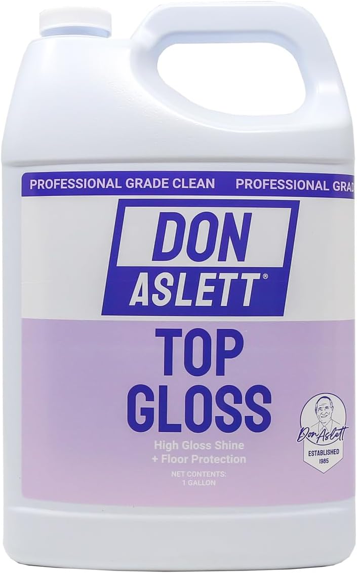 Don Aslett Top Gloss Floor Finish (1 Gallon) Long-Lasting High Gloss Shine | Slip-Resistant Protective Acrylic Finish | Restore Polish on Multi Surface Floors - Vinyl, Stone, Concrete, Linoleum