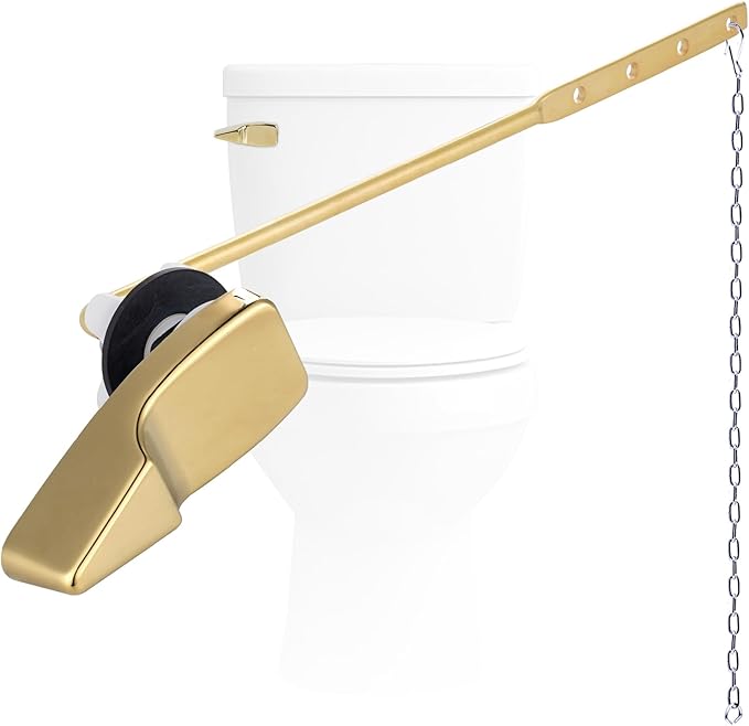 Hygie Rinse Front Mount Metal Toilet Handle Replacement Kit Compatible with American Standard/Mansfield/Gerber/TOTO/Kohler Toilet, Toilet Tank Flusher Lever with Flapper Chain, Shiny Gold