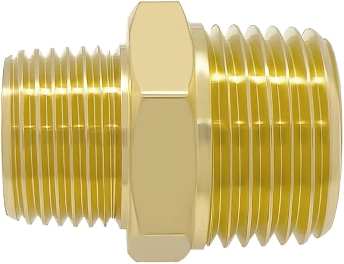 Hooshing 2PCS Brass Reducing Nipple 1/2" NPT to 3/8" NPT Male Thread Reducer Adapter Pipe Fitting