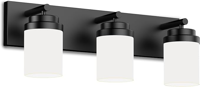 IZORRO Bathroom Vanity Light Fixture, 3-Light 22 Inch Matte Black Bathroom Light Fixtures Over Mirror, with White Glass Shade, Modern Farmhouse Vanity Lights, Rustic Restroom Lighting Fixtures