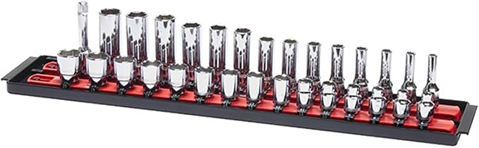 Ernst Manufacturing - 8492 Socket Boss 2-Rail 1/4-Inch-Drive Socket Organizer, 13-Inch, Red - Made in the USA