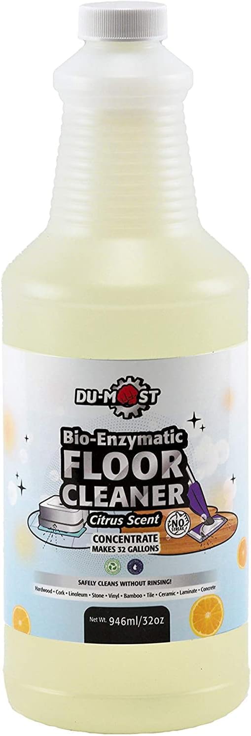 DU-MOST Enzymatic Floor Cleaner Concentrate (1 Oz Makes 1 Gal), No, Streak, No Rinsing, Kids & Pets Safe, Hard Surface Floors, Citrus Scent, 32 Fl Oz