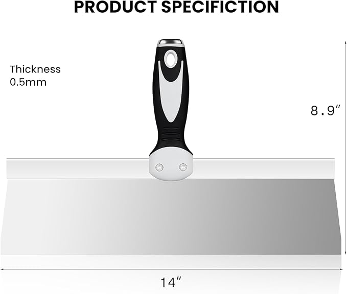 Mister Rui Taping Knife, 14" Drywall Taping Knife, Stainless Steel Taping Knife, Drywall Skimming Blade, Plastering Spatula Tools, Plastering Tool, Ergonomic Handle for Drywall Joint Taping