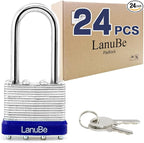 LanuBe Laminated Padlock 1-9/16inch (40mm) Long Shackle 24 Pack Keyed Alike, Blue Plastic Hoop, Bulk Locks for Warehouse, School