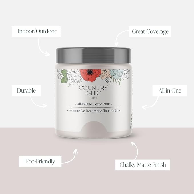 Country Chic All-in-One Chalk Paint for Furniture, Cabinets, Home Decor, Eco-Friendly, Matte Finish, Built-In Primer & Top Coat for Wood, Metal - Darling (Light Purple) - 8 oz (237 ml)