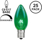 Novelty Lights 500 Case C9 Outdoor Christmas Replacement Bulbs, Green, E17/C9 Intermediate Base, 7 Watt