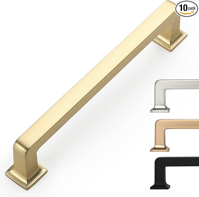 5 Inch 10 Pack Brushed Brass Cabinet Pulls - Gold Kitchen Handles