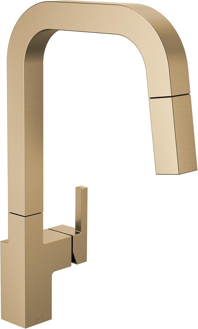 Delta Junction Brushed Gold Kitchen Faucet with Pull Down Sprayer, Modern Brushed Gold Single Hole Kitchen Sink Faucet, Single Handle, Champagne Bronze 19825LF-CZ