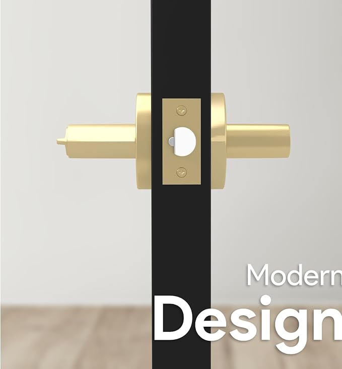 Mega Handles Ronn Entrance Entry Lever Door Handle Heavy Duty Round Locking Lever Set for Left or Right-Handed Doors, Interior/Exterior Door Levers - Satin Brass