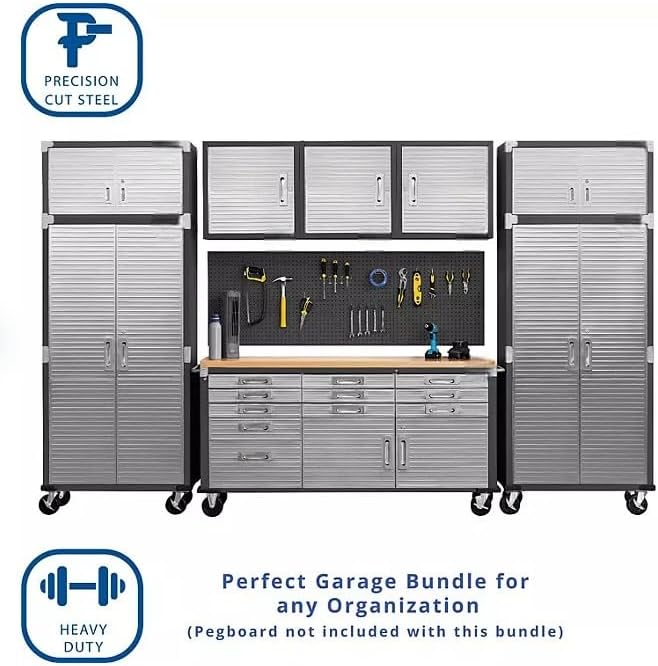 Heavy Duty 8-Piece Steel Garage Cabinet Storage Set with Rolling Workbench, 12 Feet Wide (Graphite)