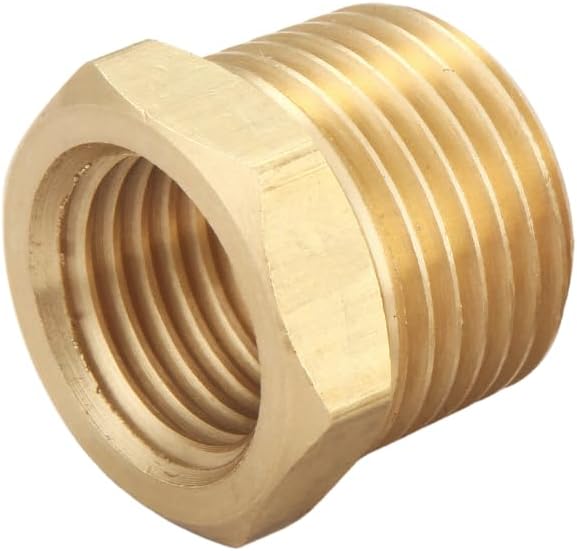 3/8 Inch Male x 1/4 Inch Female Reducing Adapter, NPT Brass Hex Bushing, Hex Head Pipe Fitting, Thread 0.625" OD × 0.5" ID, (Pack of 10)