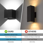 20W Outdoor Wall Light 6500K Up and Down Square LED Modern Wall Sconce Adjustable Black Porch Light IP65 Waterproof Aluminum Exterior Fixture for,Stair,Garage,Patio,Garden (4 Pack)