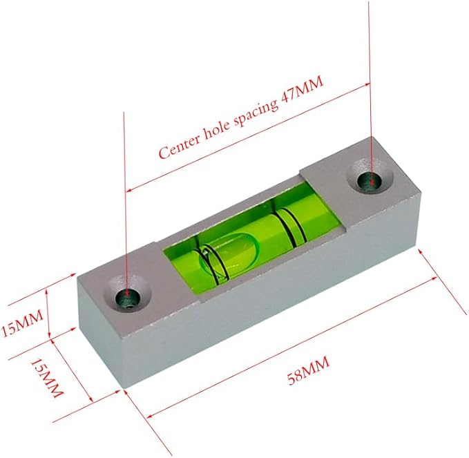 Aluminum alloy small bar level, bubble, square horizontal bubble, water level ruler, installation hole adjustable head (58 * 15 * 15mm)