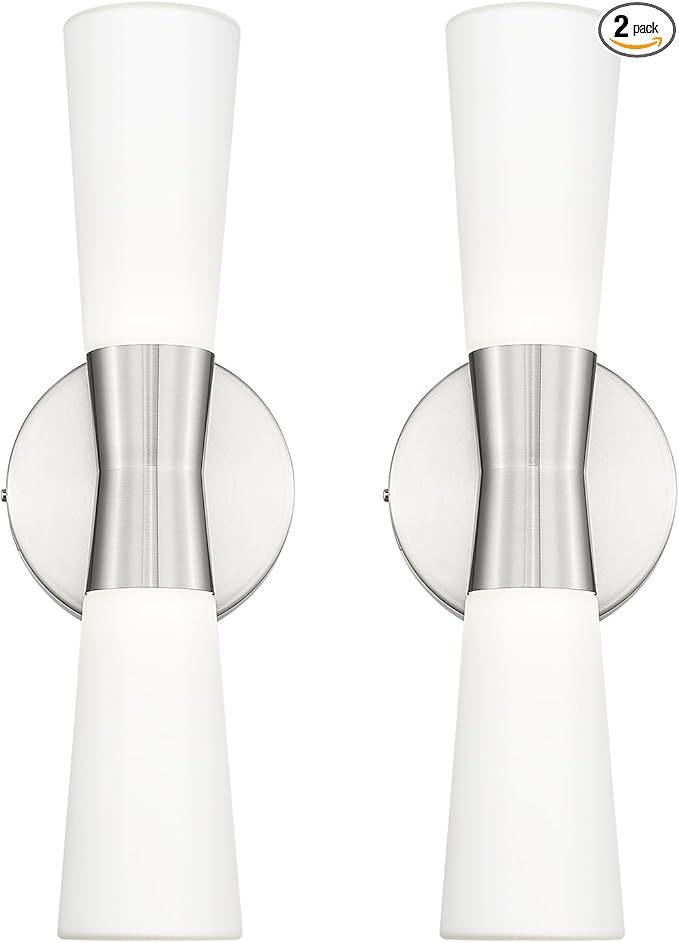 kudos Bathroom Sconces Set of 2,16inches Brushed Nickel Vanity Light Fixtures, Modern Sconces Wall Lighting with Milk White Glass, Dimmerable 3000K/4000K/5000K for Bedroom Hallway, KDVL13-BN-2PK
