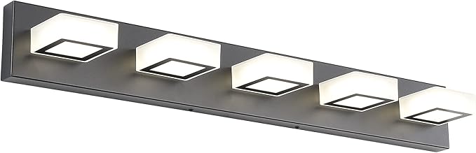 Ralbay Modern Black Bathroom Lighting Fixtures 5 Lights Adjustable Acrylic Vanity Lights Fixtures Modern LED Matte Black Bathroom Vanity Lights Over Mirror(Natural White Light)