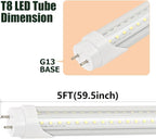 12 Pack 5FT T8 LED Tube Light 48W G13 Bi-Pin Cap 6000K Cool White with Dual Row LEDs T8 T10 T12 Fluorescent Light Bulbs Replacement 5 Foot Shop Lights
