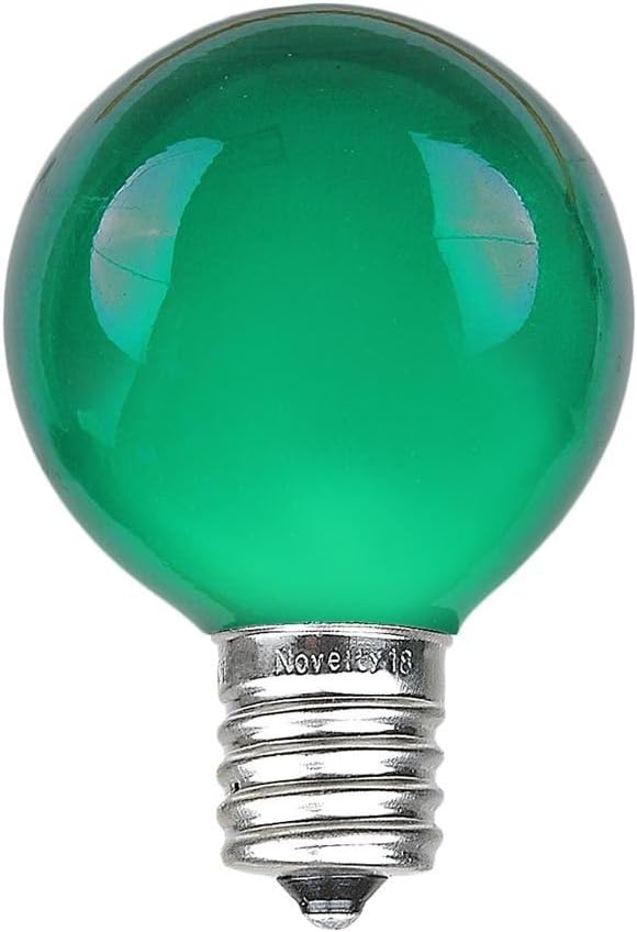Novelty Lights Incandescent G50 Globe Replacement Bulbs - Outdoor Individual Bulbs for Events, Holiday Parties, Patios, and More - E17/C9 Intermediate Base, 7 Watt Lights (Green, 25 Pack)