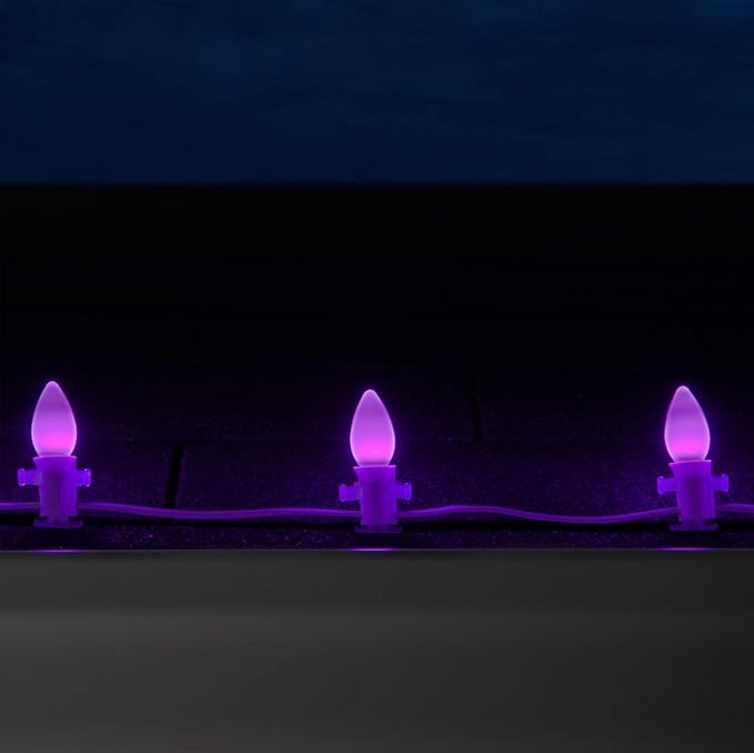 Wintergreen Lighting 25 Pack OptiCore C7 Purple Smooth Finish LED Christmas Light Bulbs, Heavy Duty E12 Base Outdoor Christmas Lights Replacement Light Bulbs