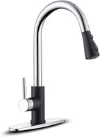 WEWE Kitchen Sink Faucet, Pull Down Kitchen Faucet, Black and Chrome Kitchen Faucet with Sprayer Stainless Steel Single Handle one or Three Hole for Laundry bar Kitchen Sinks