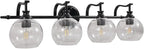 ANDY STAR 4 Light Bathroom Vanity Lights, Matte Black Bathroom Light with Clear Globe Glass Lampshade, 30.5 Inch Industrial Wall Lamp, E26 Base, Bulbs Not Included