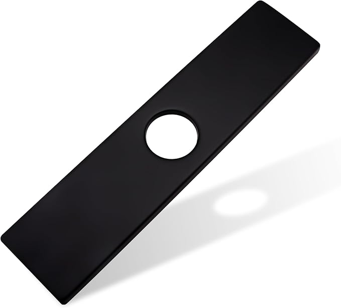 Faucet Deck Plate, Sink Hole Cover,Stainless Steel Long Rectangle 10 Inch Plate Escutcheon for 1 or 3 Hole Bathroom or Kitchen Sink Matte Black