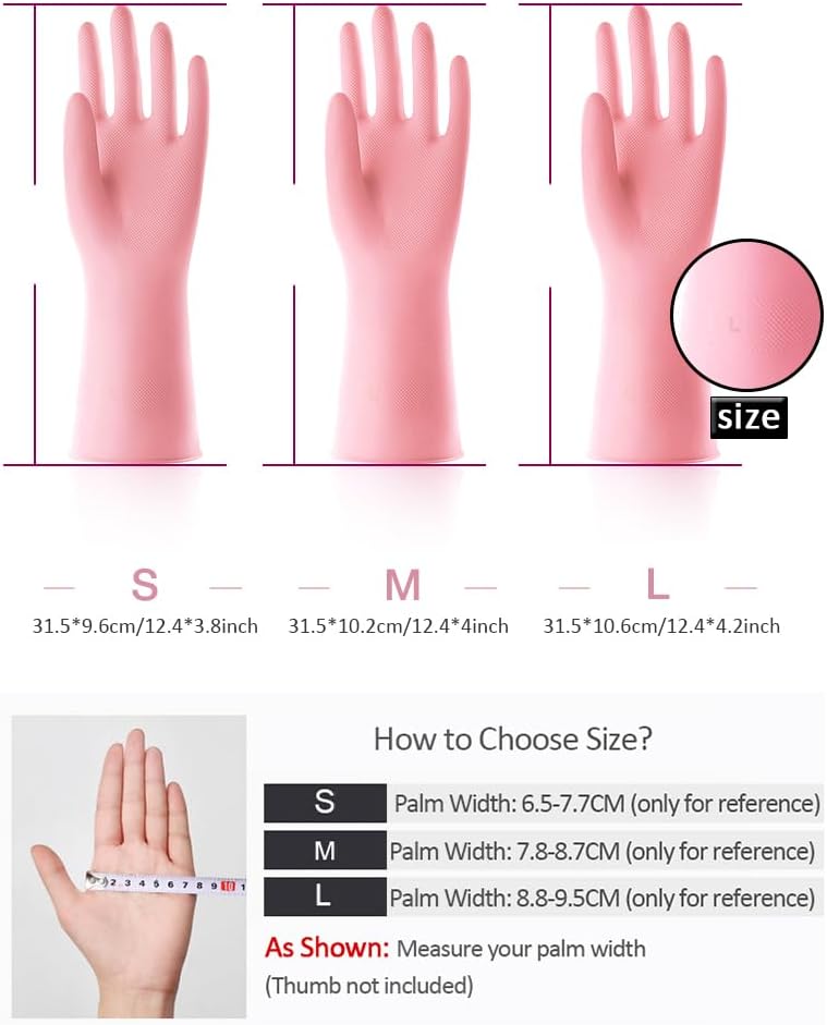 Alimat PluS 3 Colors Rubber Dishwashing Gloves Without Liner, Reusable Cleaning Gloves Latex Free, Waterproof Household Cleaning Gloves for Laundry, Gardening(Large)