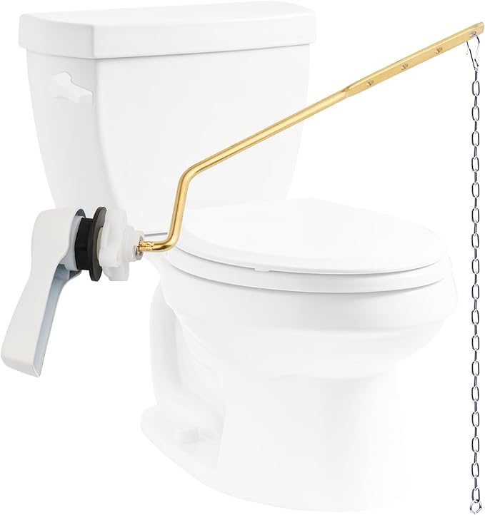 Hibbent Universal Metal Side Mount Toilet Handle Replacement Kit, Brass Toilet Flush Tank Lever with Stainless Steel Flapper Chains for Most Toilets, White Finish