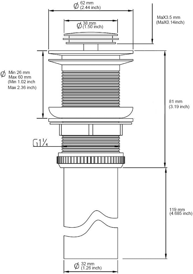Pop Up Drain Stopper without Overflow, Bathroom Lavatory Vanity Vessel Sink Drain, Black