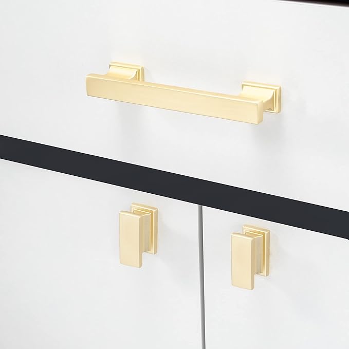 COTYKILEY 6 Pack 3.75 Inch(96mm) Brushed Brass Cabinet Handles Gold Kitchen Cabinet Pulls Cabinet Door Handles Kitchen Cabinet Hardware