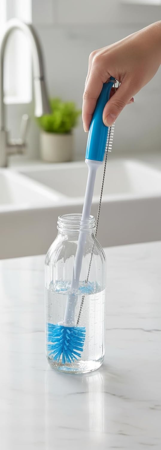 Bottle Brush Set 2-Pack – Cup & Flexible Straw Cleaning Brushes for Water Bottles, Tumblers, Reusable Straws, Baby Bottles & Narrow Glasses