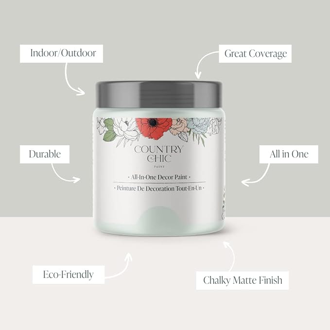 Country Chic All-in-One Chalk Paint for Furniture, Cabinets, Home Decor, Eco-Friendly, Matte Finish, Built-In Primer & Top Coat for Wood, Metal - String of Pearls (Light Green) - 4 oz (118 ml)