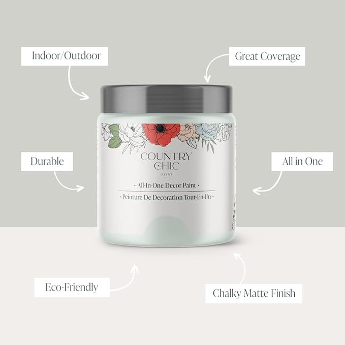 Country Chic All-in-One Chalk Paint for Furniture, Cabinets, Home Decor, Eco-Friendly, Matte Finish, Built-In Primer & Top Coat for Wood, Metal - String of Pearls (Light Green) - Quart 32 oz (950 ml)